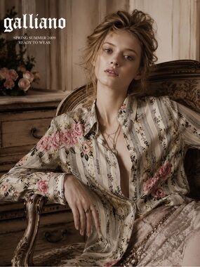 John Galliano 100% Silk Archive Rose Typography Blouse IT 40 Made in Italy